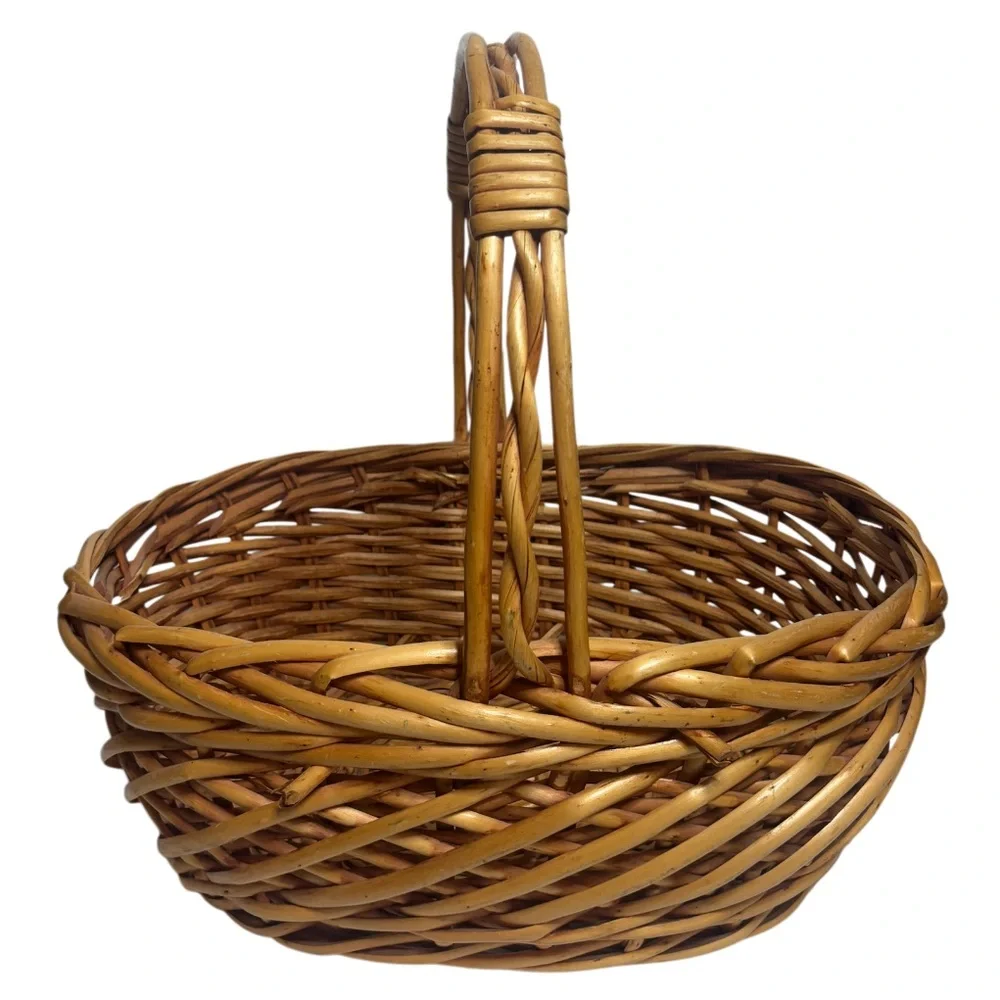 Vintage Gathering Basket Large Hand Woven Handcrafted Natural Fireplace Fireside